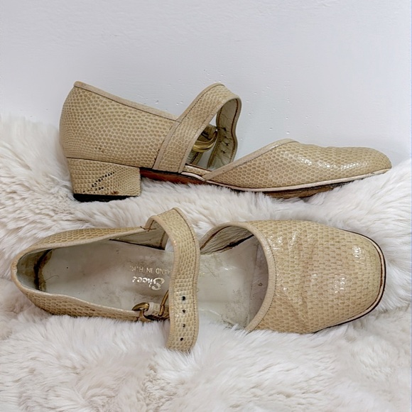 Vintage Mid-Century Genuine Snakeskin Power Brass Buckle Mary Janes - Picture 15 of 17